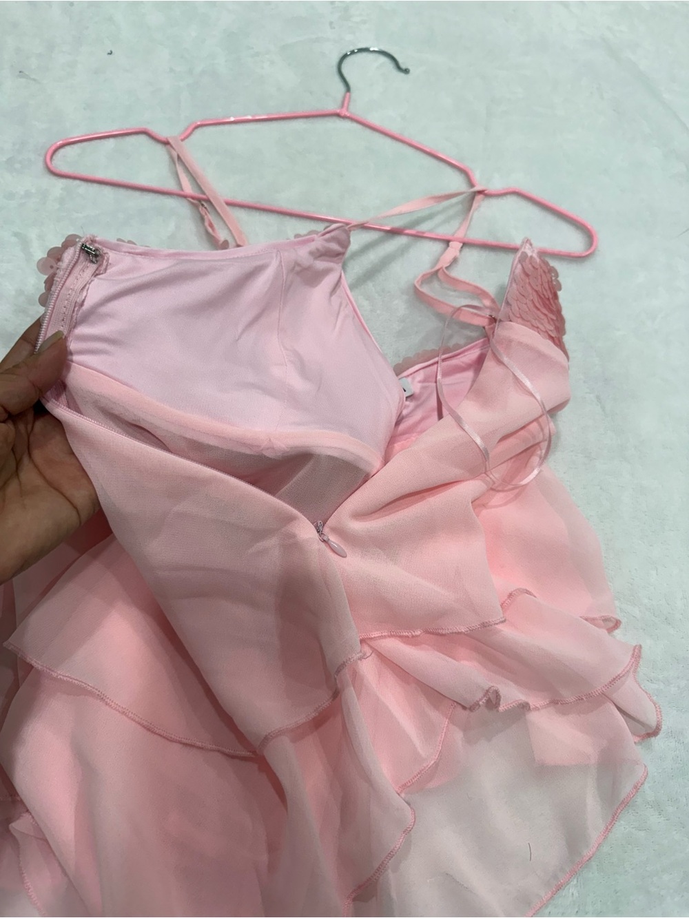 Fashion Nova Pink Sequin Mesh Babydoll Cami Top Ibiza Y2K Fairycore M - Picture 6 of 8